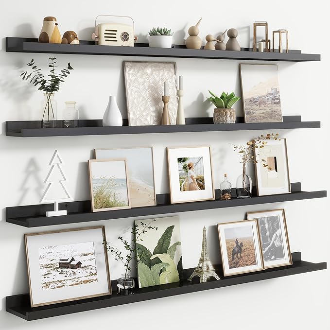 FLYJOE Floating Picture Ledge Shelves for Wall Set of 4, 48 Inch Wall Shelves with Lip Long Large Nursery Book Shelf for Toys Storage Kids Bookshelf Wall Mounted Living Room Bedroom Decor Frames
