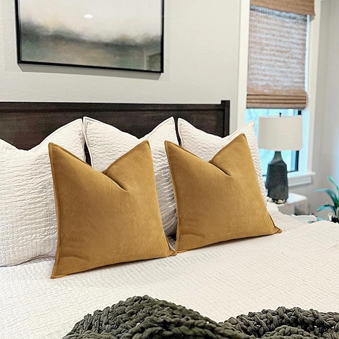 ZWJD Mustard Yellow Throw Pillow Covers 12x20 Set of 2 Chenille Pillow Covers with Elegant Design Soft and Luxurious Decorative Throw Pillows for Couch, Bed, and Home Decor