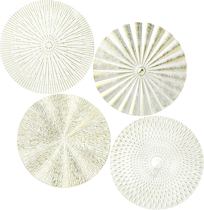 Hicarer 4 Pcs 12 Inch Metal Wall Art Decor Sunburst Hanging Metal Artwork Decor Wall Art Decorations for Home Living Room Office Gift for Christmas(White Gold)