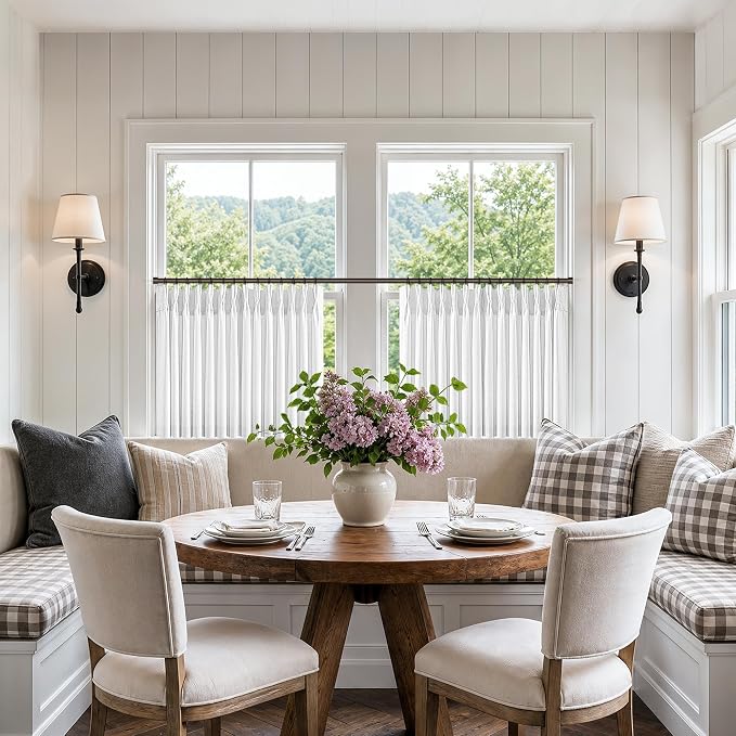 36 Inch Snow White Linen Pleated Curtains Semi Sheer Privacy Boho Neutral Short Kitchen Cafe Window Curtains Pinch Pleat Decorative Drapes for Camper RV Bathroom 36 Inches Length 2 Panels Set