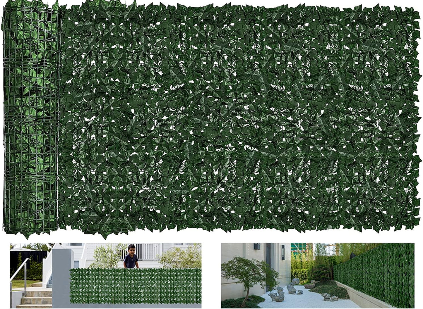 Faux Ivy Privacy Fence Screen Outdoor Expandable Artificial Greenery Roll Fake Hedge Wall Patio Green Plastic Leaf Plant Vine Grass Panels Gate Covering for Garden Yard Balcony (118.5x59.5 in)
