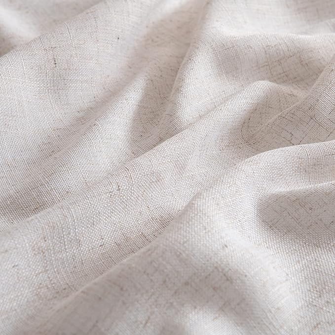 MIULEE Natural White Linen Curtains 64 Inch Length 2 Panels for Bedroom Living Room, Soft Thick Linen Textured Window Drapes Semi Sheer Light Filtering Back Tab Rod Pocket Burlap Look Decor