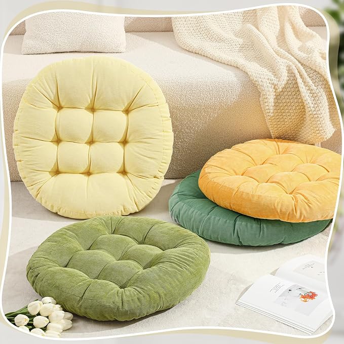 Jerify 4 Pcs Floor Pillow Cushions Large Round Square Large Meditation Floor Pillow for Classroom Adult Meditation Picnic Party Seating Learning Daycare School (Round,Yellow-Green)