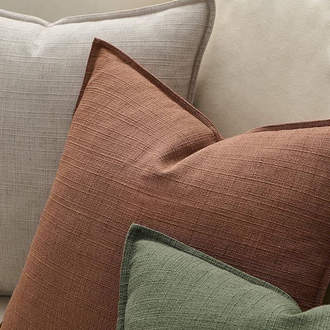 MIULEE Pack of 2 Thick Textured Couch Throw Pillow Covers, Rust Terracotta Decorative Pillow Covers 20x20, Neutral Linen Cushion Cases for Sofa Bed Living Room Modern Farmhouse Home Decor, No Filling