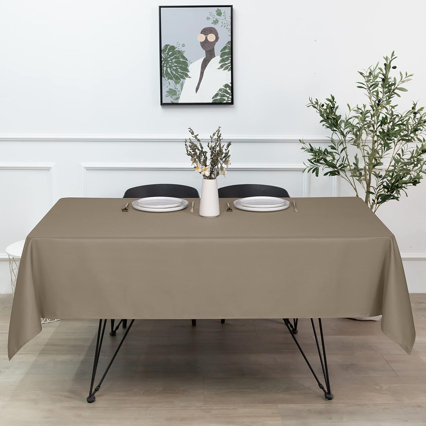 sancua Rectangle Tablecloth - 70 x 120 Inch - Stain and Wrinkle Resistant Washable Polyester Table Cloth, Decorative Fabric Table Cover for Dining Tables, Buffet Parties and Camping, Taupe