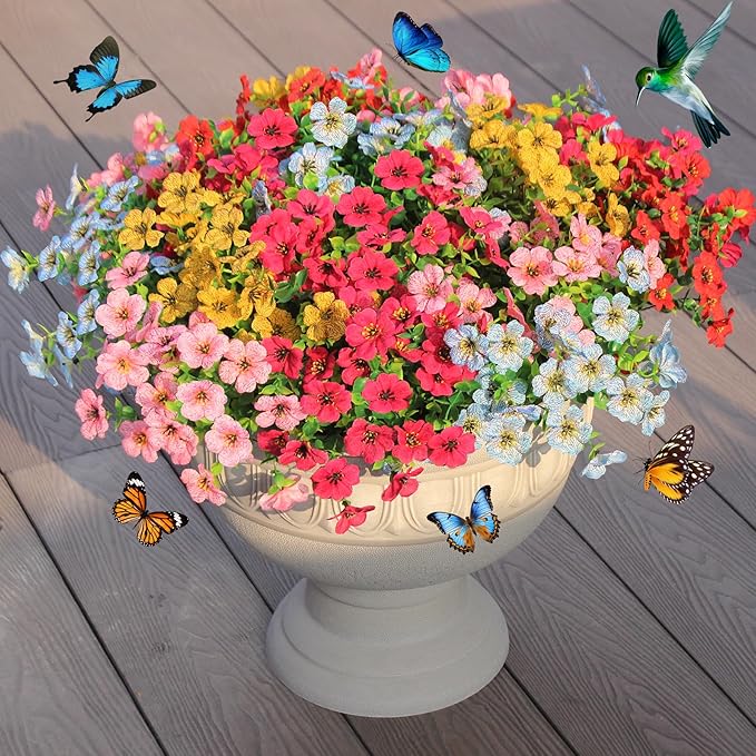 Artificial Flowers for Outdoor Decor, 16 Pack UV-Resistant Fake Colorful Silk Daisy Flowers, Perfect for Spring & Summer Decorating – Front Porch, Patio, Window Boxes, and Potted Plants