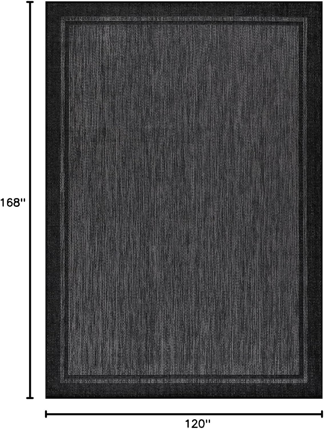 CAMILSON Indoor Outdoor Rug, 10x14 Bordered Dark Grey Black Modern Large Area Rugs for Indoor and Outdoor Patios, Kitchen and Hallway Mats, Washable Porch Deck Outside Carpet (Bordered Black, 10 x 14)