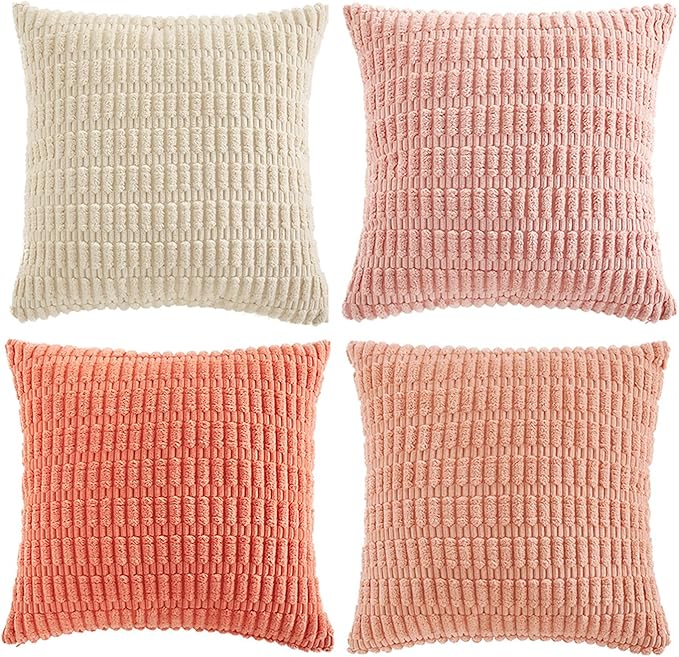 Fancy Homi 4 Packs Decorative Throw Pillow Covers for Living Room Couch Bed, Modern Farmhouse Boho Home Décor Accent Cushion Case, 18" x 18" (Pack of 4), Pink Series