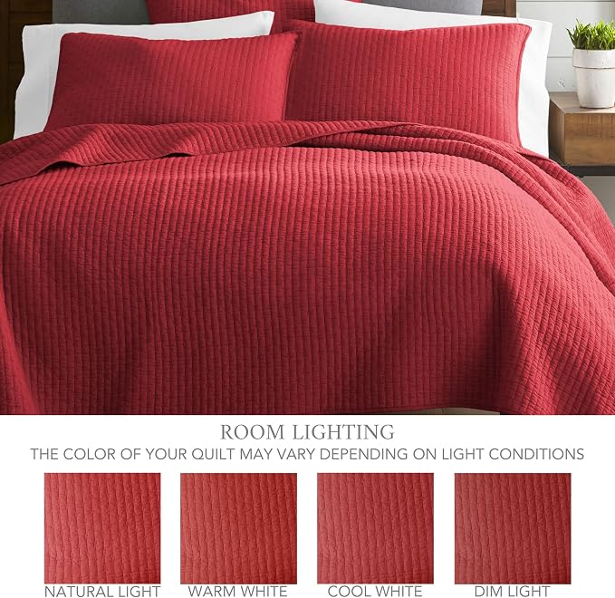 Levtex Home Cross Stitch Reversible Full Bedspread Set (100x104in) with 2 Pillow Shams (26x20in) - Stitch Texture - Chile Red - Cotton Full Size Bedspread Set - Lightweight, Soft, Pre-Washed