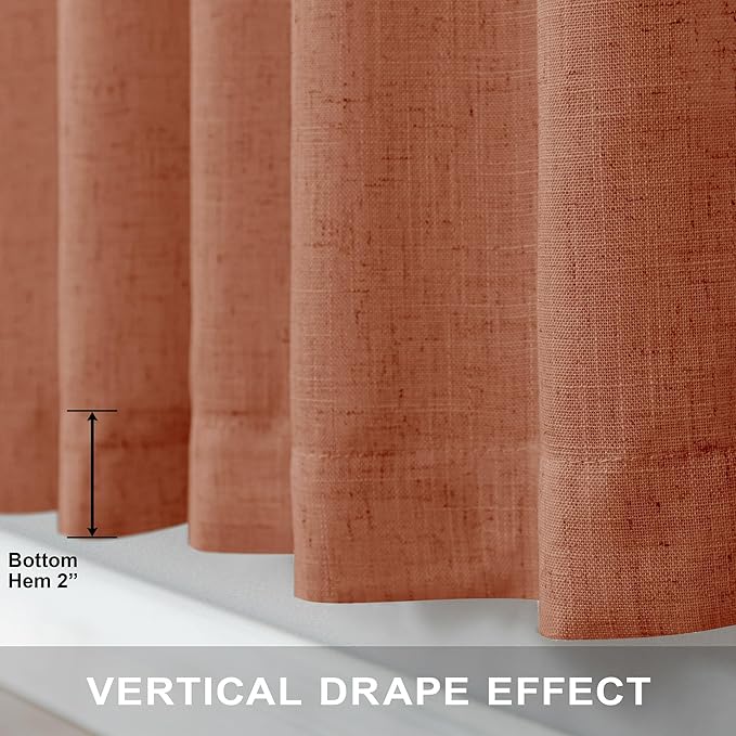 Pitalk Terracotta Curtains 84 Inches Long for Living Room Back Tab Rod Pocket Fall Drapes Semi-Sheer Boho Linen Home Decor Western Curtains for Bedroom 2 Panels Rust Colored