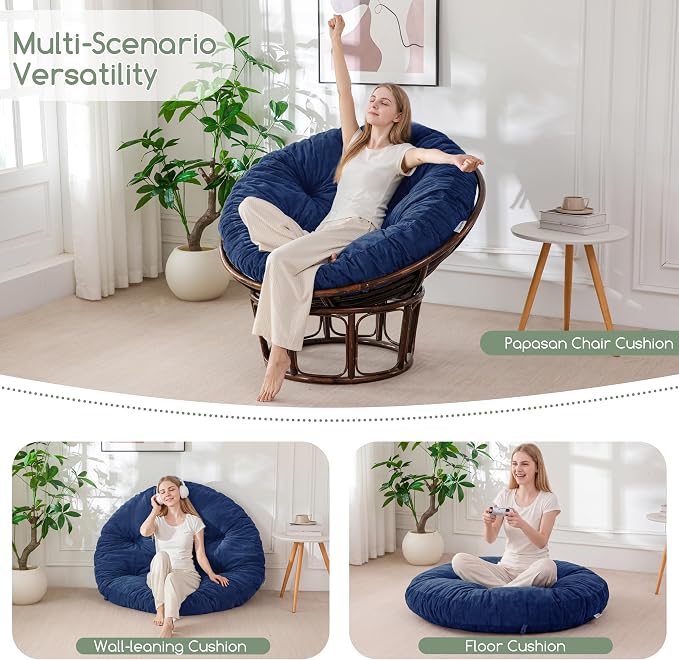 HIGOGOGO Papasan Chair Cushion with Chenille Cover (Without Chair), Soft Supportive Cushion, Navy, 48 x 48 Inch