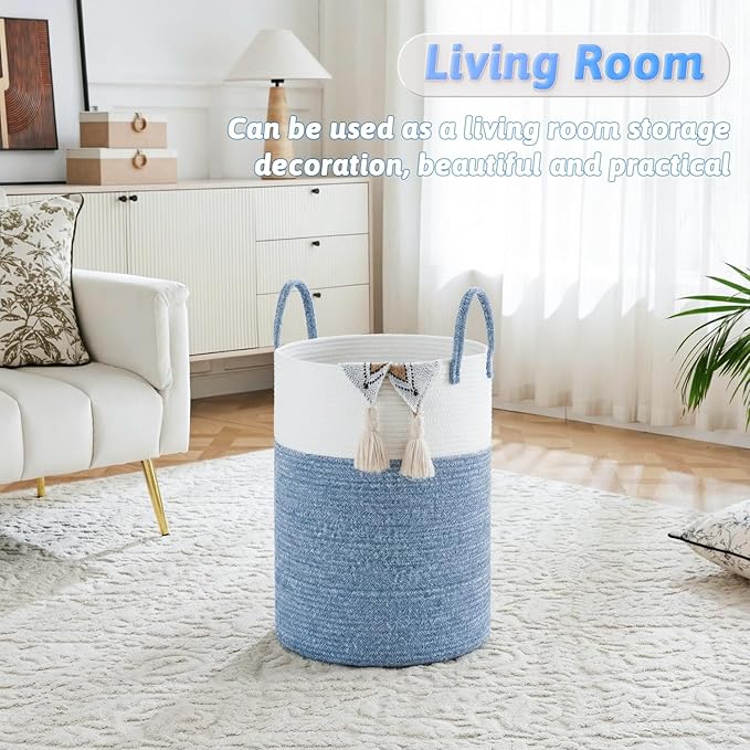 Laundry Basket,Woven Cotton Rope Laundry Hamper,40L for Decor Storage of Dirty Clothes,Toys and Blankets in Bathroom,Baby Room and Living Room