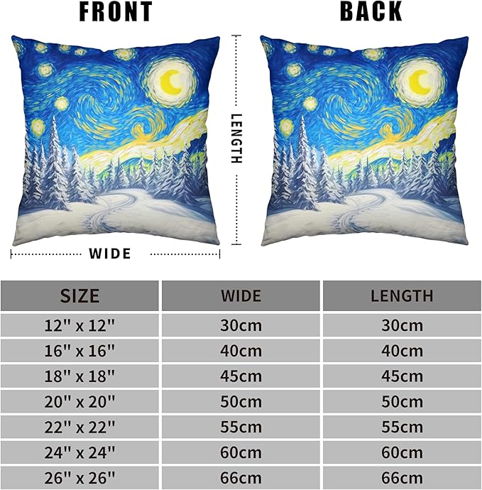 Winter Pine Forest Pillow Covers Van Gogh Starry Night Throw Pillow Covers Christmas Tree Pillowcase 20x20 Set of 2 Double Sided Printing Cushion Case for Living Room Couch Sofa