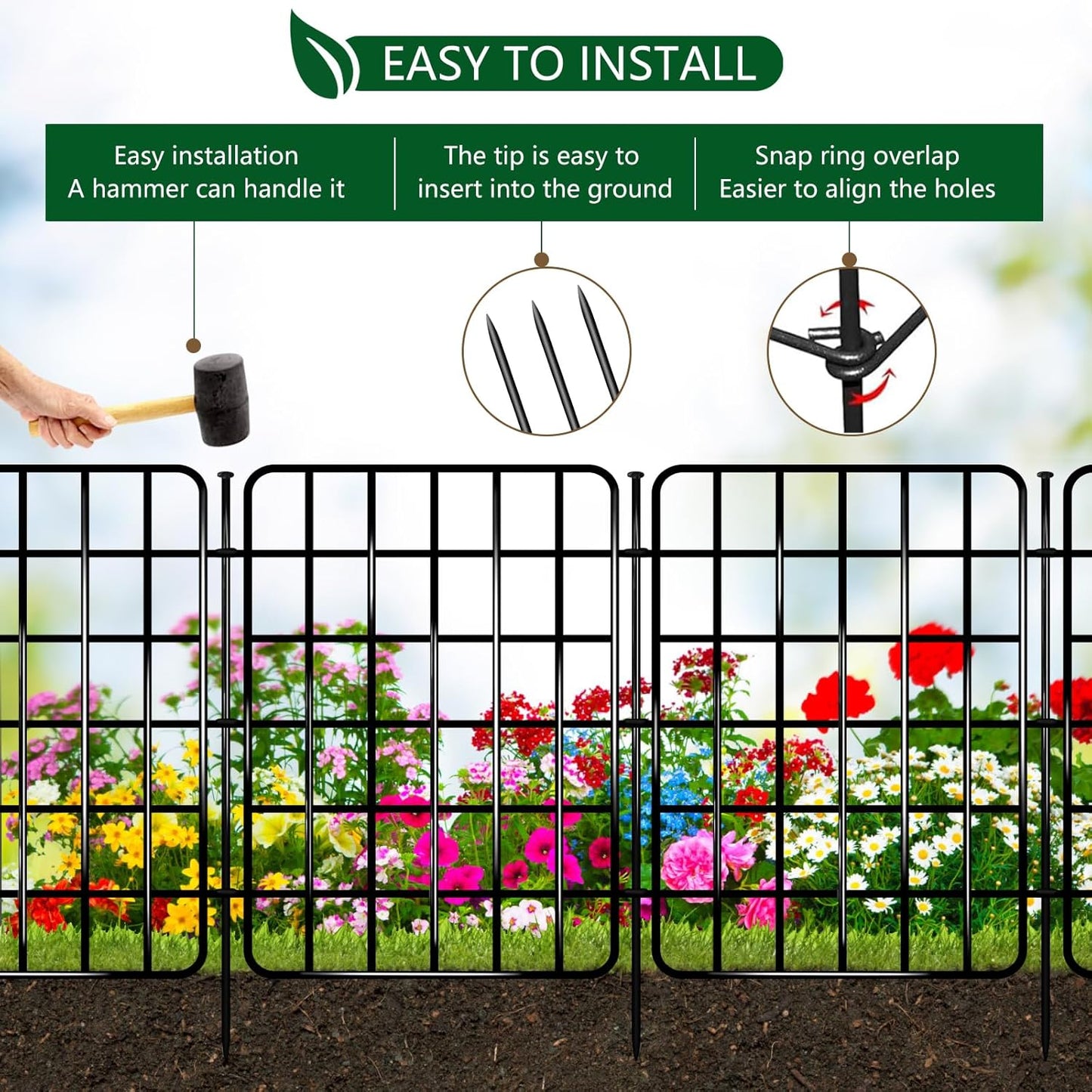 30ft x 17in Garden Fence Animal Barrier, 28 Panels No Dig Fence Border, Rustproof Metal Decorative Garden Fence with Ground Stake, Flower Bed Edging Border for Dog, Rabbit, Outdoor Yard Patio Decor