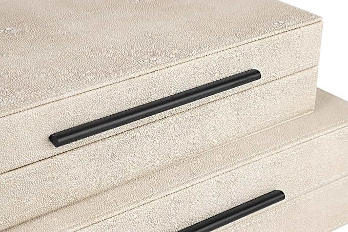 HofferRuffer Faux Leather Decorative Boxes Set of 2, Large Nesting Keepsake Box Accessory Organizer Jewelry Organizer with Hinged Lid, Stacking Storage Box Container (Light Grey+Black Handles)