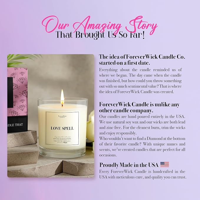 Love Spell Lush Fruit Surprise Candle with Diamond Inside | Foreverwick Candles | Scented Soy Candles Gifts for Women Aromatherapy Candle | Organic Soy Candle 14oz | 70h
