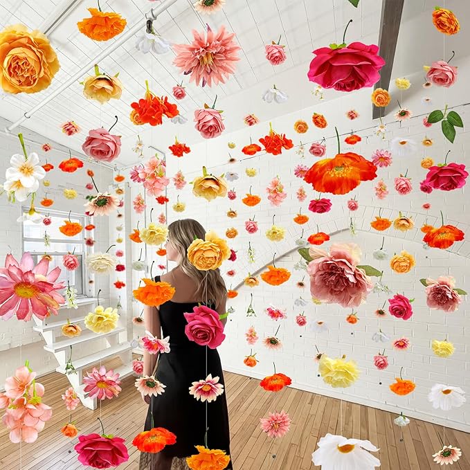 Suncalla 12 Pcs 70.8 ft Flower Garlands Hanging Artificial Wildflower Vine Decor from Ceiling Floating Floral Backdrop Silk Fake Flower Garland for Wedding Home Garden Wall Arch(Rose)