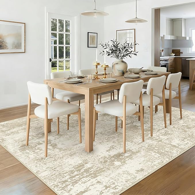 RELEANY Washable Area Rugs 8'x10' Non-Slip Modern Abstract Soft for Living Room Entryway Bedroom Nursery, Print Pattern, Beige Cream Brown