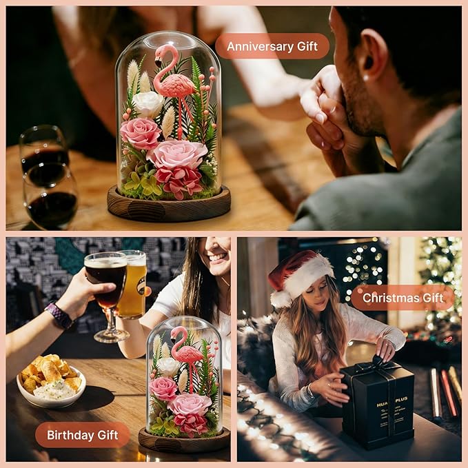 Eternal Flowers with Flamingo-Big Flower Big Love-Valentines Day Gifts for Her Mom Wife - Forever Flower in Glass Dome-Flowers for Delivery Prime | for Anniversary Birthday Mothers Day (Pink)