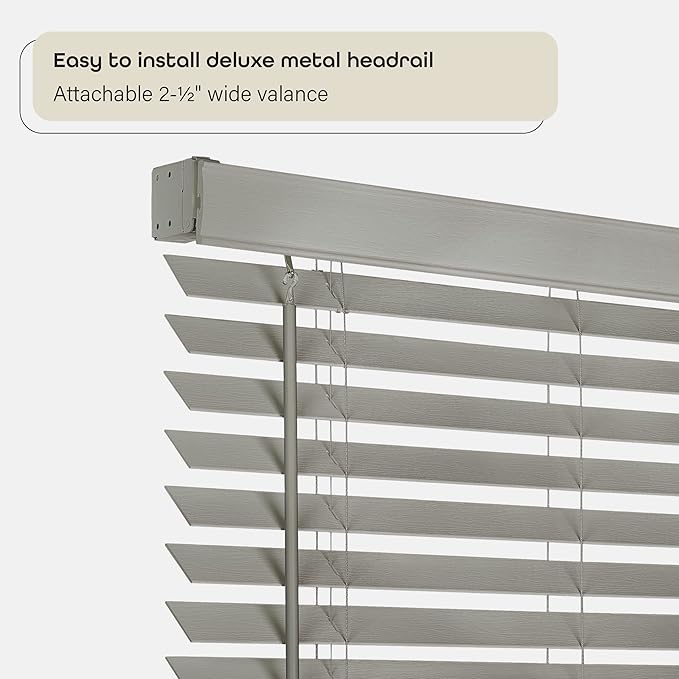 Cordless Room Darkening Plantation Blind - 31 Inch Width, 64 Inch Length, 2" Vinyl Slat Size - Grey - GII Madera Falsa Faux Wood, Light Filtering Horizontal Windows Blinds by Achim Home Decor