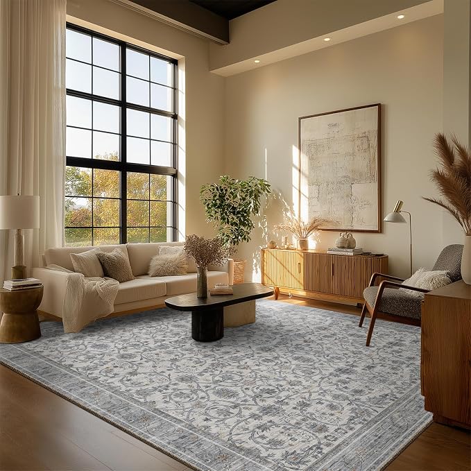 Washable Rugs for Living Room: 8x10 Area Rugs for Bedroom Ultra Soft Non-Slip Stain Resistant Vintage Boho Large Carpet for High-Traffic Dining Room - Farmhouse Decor