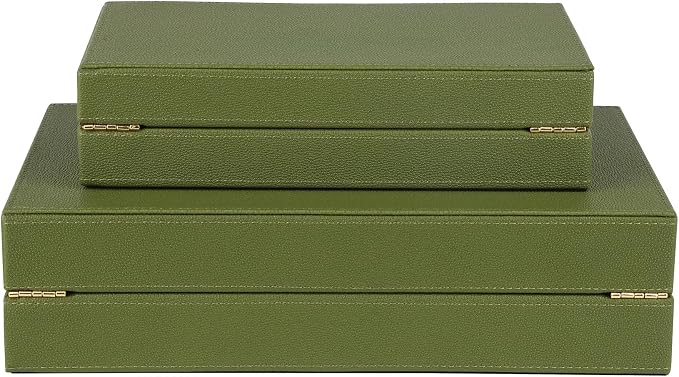 HofferRuffer Faux Leather Decorative Boxes Set of 2, Large Nesting Keepsake Box Accessory Organizer Jewelry Organizer with Hinged Lid, Stacking Storage Box Container for Home or Office (Green)