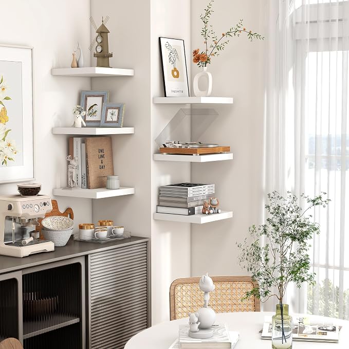 Venusmiles 8"x8" Square Floating Shelves for Wall, White Finish, 3-Pack | Engineered Wood Wall Shelves with Invisible Brackets for Living Room, Bedroom, Bathroom, Office & Kitchen Storage