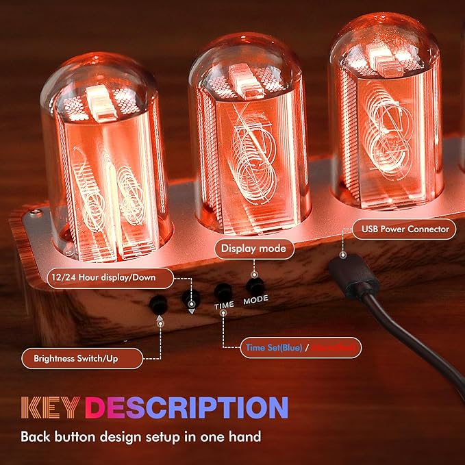 ClocTeck Nixie Tube Clock Walnut Digital Clock, Support Wi-Fi Time SYNC, Alarm & Timer, 12/24H Display, A Retro Gift for Friends (Wood Grain)