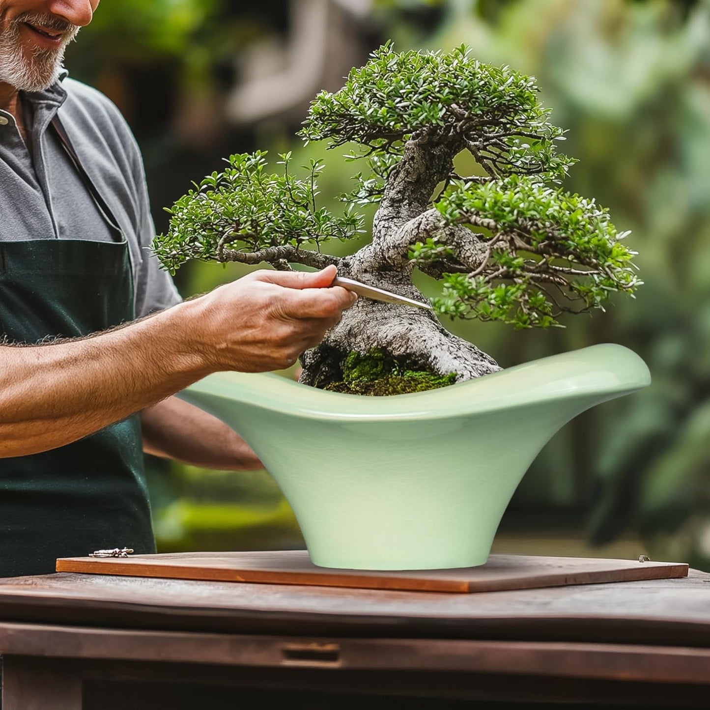 Ceramic Bonsai Pots - Large Succulent Planter 13 Inch Plant Pot Indoor Succulent Pot with Drainage Hole Outdoor Planter Bonsai Tree Pot for House Home Garden Office Decor Green