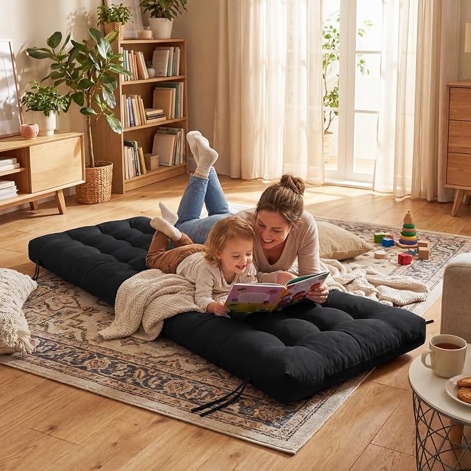 Vercraft Long Floor Cushion Large Floor Cushion with Brushed Cotton 74.8 x 27.5 x 3.15 in Jumbo Lounger Pillow for Outdoor Indoor Bay Window Meditation Yoga Reading Sleeping(1 Pc,Black)