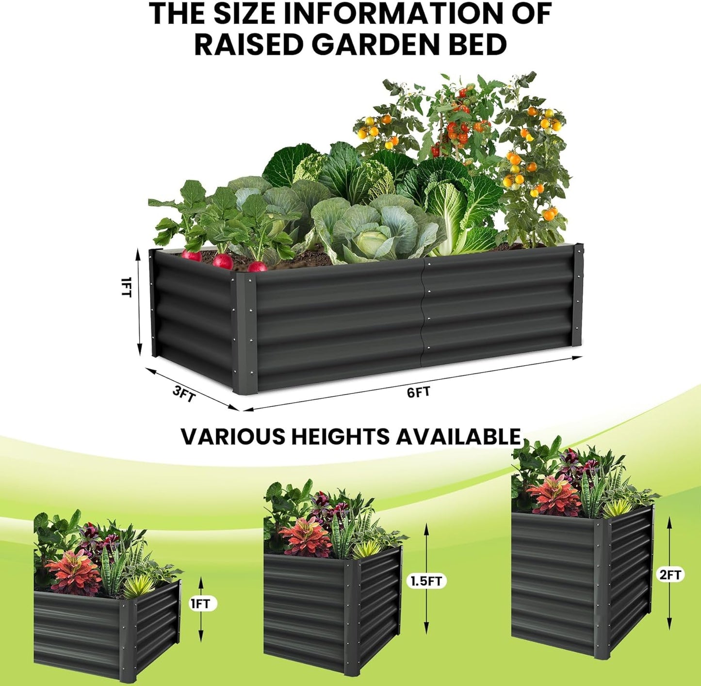Large Outdoor Planter Boxes Kit Set of 2,6x3x1ft Galvanized Raised Bed Planter with Open-Ended Base Design, Elevated for Outdoor Plants, Durable Raised Bed for Gardening,Green