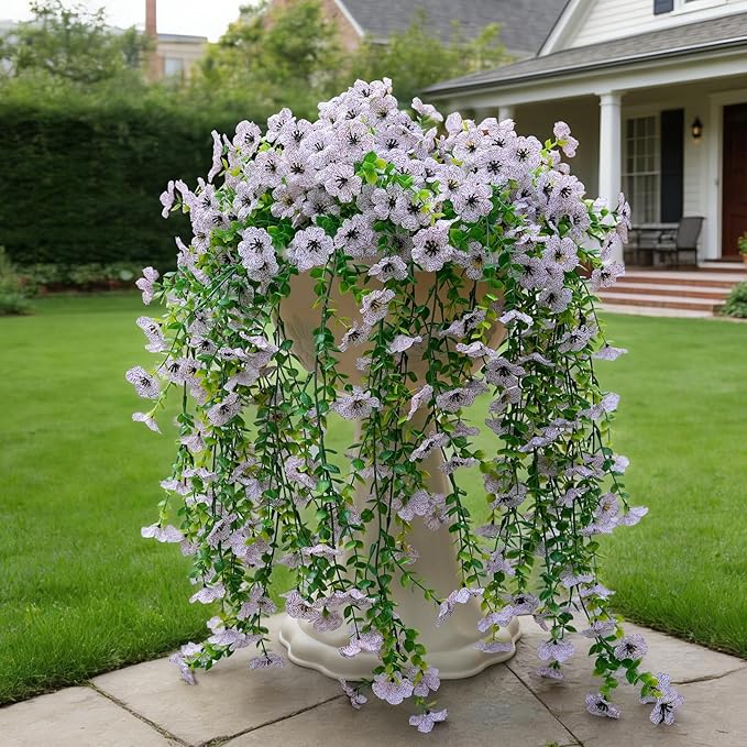 Fanfantoey 3Pcs Artificial Flowers for Outdoors, UV Resistant Fake Flowers, Realistic Artificial Hanging Flowers, Fake Plants Silk Daisy Vines for Spring Summer Outdoor Decor(White)