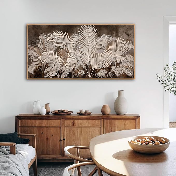Boho Wall Art in Modern Brown, Minimalist Canvas Artwork for Living Room,Framed Large Wall Art for Bedroom Wall Decor - Textured Decorative Neutral Wall Pictures 20×40IN