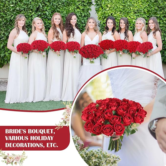 Rowfad 60 Pcs Artificial Roses Bulk Velvet Silk Red Rose Burgundy Roses for Wedding Centerpieces Bridal Bouquet Mohter's Day Valentine's Day Christmas Home Decor (60, Burgundy)