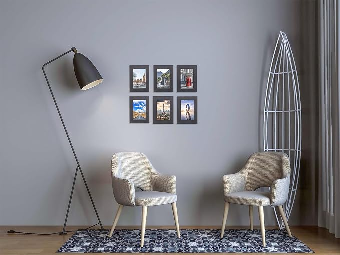 The Display Guys - Black Wooden Minimalist Picture Frames Set - Tempered Glass - 4x6 - Tabletop Easel - 6-Pack