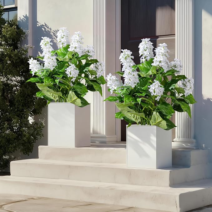 2 Pack Large Faux Hydrangea Plants UV Resistant Fake Plastic plantas Flowers Trees Indoor Outdoor Realistic Floor Plants Artificial Tree for Home Porch Garden Office Porch Patio Front Bonsai Decor