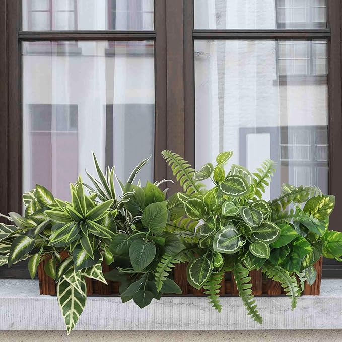 Artificial Greenery Plants, Large Bunches Outside Faux Plants for Outdoor Decor - UV Resistant Fake Plant for Planters, Realistic Fake Greenery Bushes for Garden Patio Front Porch Yard Decor