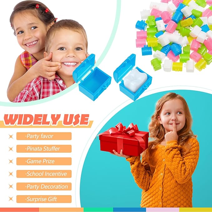 Pinkunn 200 Pcs Plastic Tooth Holder Boxes Tooth Fairy Box for Kids Colorful 0.8 x 0.6 x 0.6 Mini Treasure Chest for Boy Girl Lost Teeth Keepsake Dentist Theme Party Supplies Goodie Bag Filler