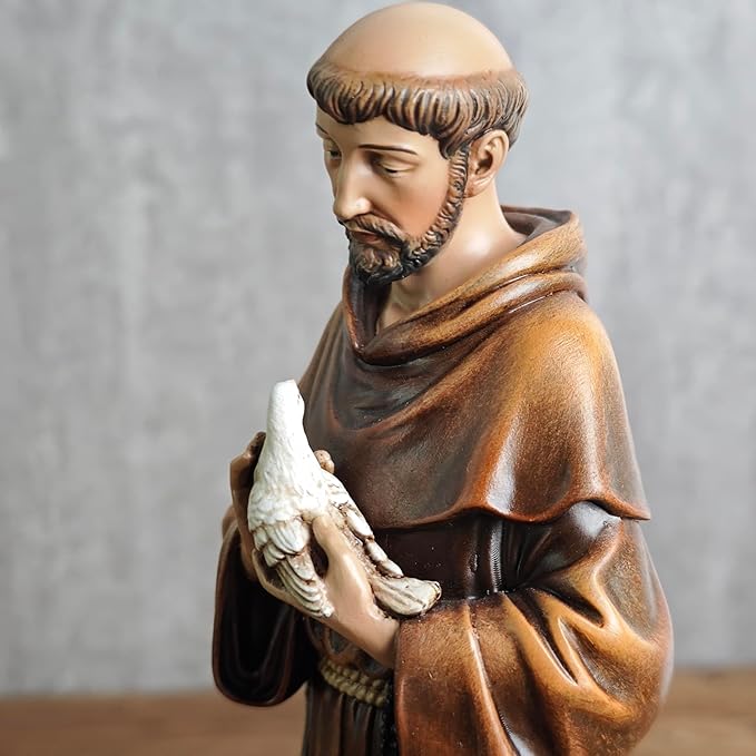 BC Catholic Saint Francis Statue, 10" H St Francis with Dove, Patron Saint of Animals, Catholic Garden Figure, Religious Gift, Devotional Home décor, Renaissance Sculpture Handmade by Buildclassic