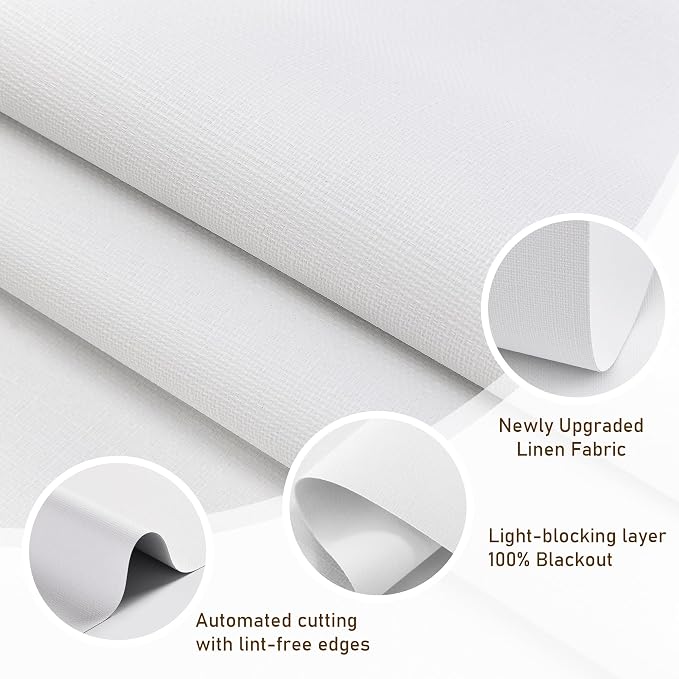 AOSKY Linen Roller Blinds Shades for Indoor Windows Pull Down Cordless Blackout Black Out Window Shade 34.5 Inch Blinds for Home White