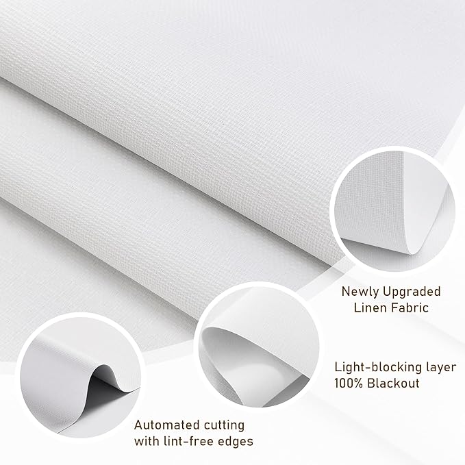 AOSKY Custom Linen Roller Blinds Shades for Indoor Windows Pull Down Cordless Blackout Black Out Window Shade Blinds for Home White