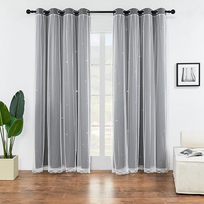 XiDi Black Out Curtains for Bedroom, Curtains for Girls Bedroom Decor, Grey Curtains for Bedroom, Blackout Curtains for Living Room 72 inchs Long 52 inches Wide 2 Panel Grey