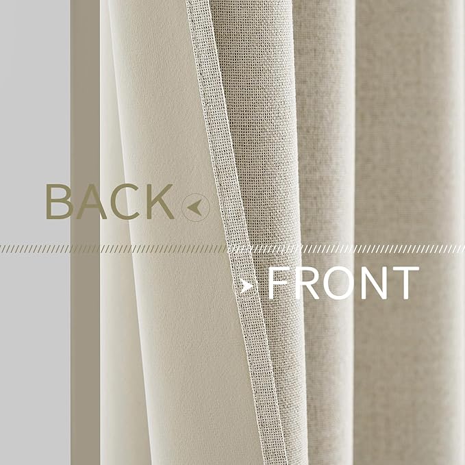 MIULEE 100% Blackout Polyester Textured Curtains for Bedroom Solid Thermal Insulated Cream Grommet Room Darkening Curtains & Drapes Luxury Decor for Living Room Nursery 52 x 90 Inch (2 Panels)