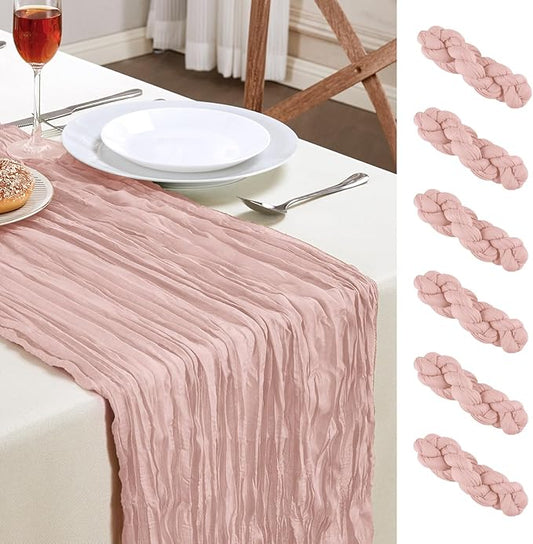 6 Pack Dusty Pink Mother’s Day Cheesecloth Table Runner 10FT Long Boho Gauze Table Runner Rustic Sheer Runner for Spring Wedding Bridal Baby Shower Birthday Holiday Party Table Decor Easter Decor