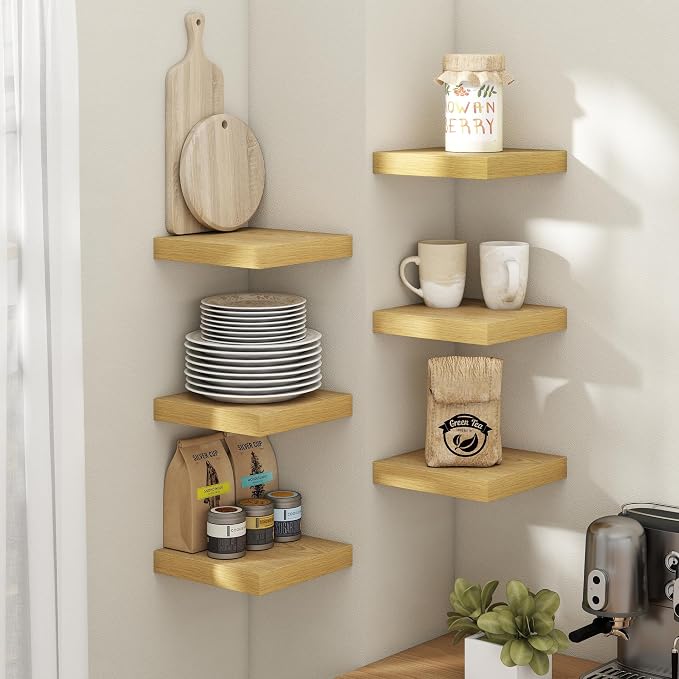8 Inch Floating Shelves for Wall with Invisible Brackets Set of 3, 8"D Engineered Wood Wall Shelves with Wood Grain for Living Room, Bedroom, Bathroom, Kitchen Decor and Storage, Oak Finish
