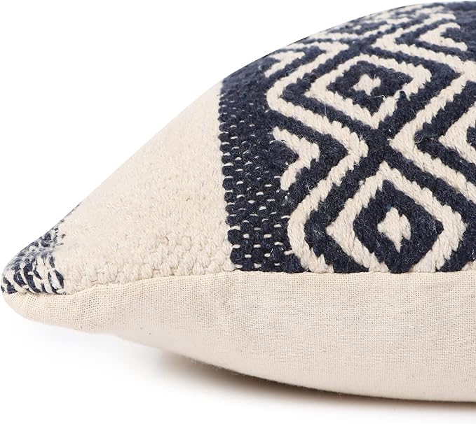 REDEARTH · Boho Textured Throw Pillow Cases - Cushion Covers Tufted Decorative Farmhouse Fall Set for Couch - Sofa - Dining - Patio - Outdoor - 100% Cotton (18"x18" - Indigo Impressions) Pack of 2
