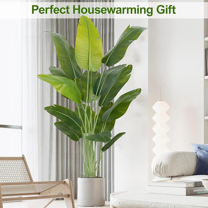 Lifelike Bird of Paradise Artificial Plant,6.6ft Faux Banana Leaf Tree with 15 Trunks - Perfect Indoor Silk Floor Plant for Home Decor in Living Room, Office, and Bedroom (Set of 2)