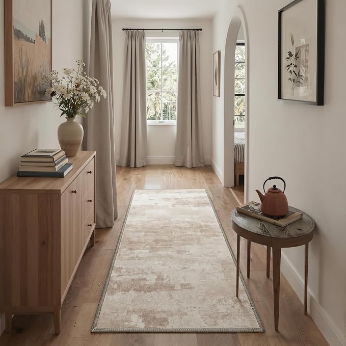 BEIMO Area Rugs 8x10 for Living Room Bedroom, Modern Abstract Machine Washable Rug, Large Soft Low Pile Floor Carpet with Non Slip Backing for Dining Room, Oat Beige