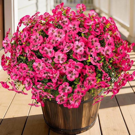 24 Pcs Artificial Fake Pansy Flowers for Outdoor,Faux Silk Plants Flowers UV Resistant Pansies Spring Flowers for Planter Front Door Porch Yard Patio Garden Window Box Home Decor(Dark Pink)