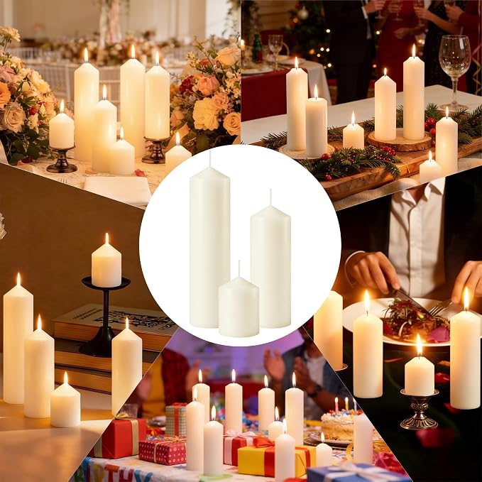 Pillar Candles Bulk Set - Unscented, Smokeless, Dripless | 3 Sizes (1 Each): 2x3, 2x4, 2x6 Inches | Ideal for Weddings, Christmas & Home Decor (3, Ivory White)